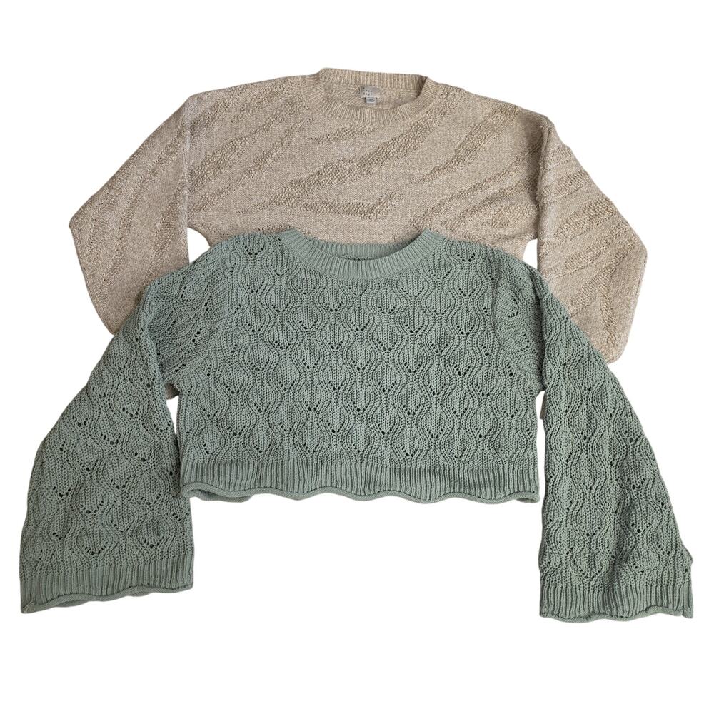 Mi Ami Francesca's A New Day Sweater Lot XS Green Cropped Zebra 2PC
